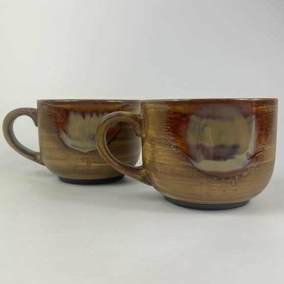 2 Sango Splash Coffee Mug Jumbo Lrg Cup Bowl 24oz Stoneware 4951 Glazed Brown - Picture 1 of 9